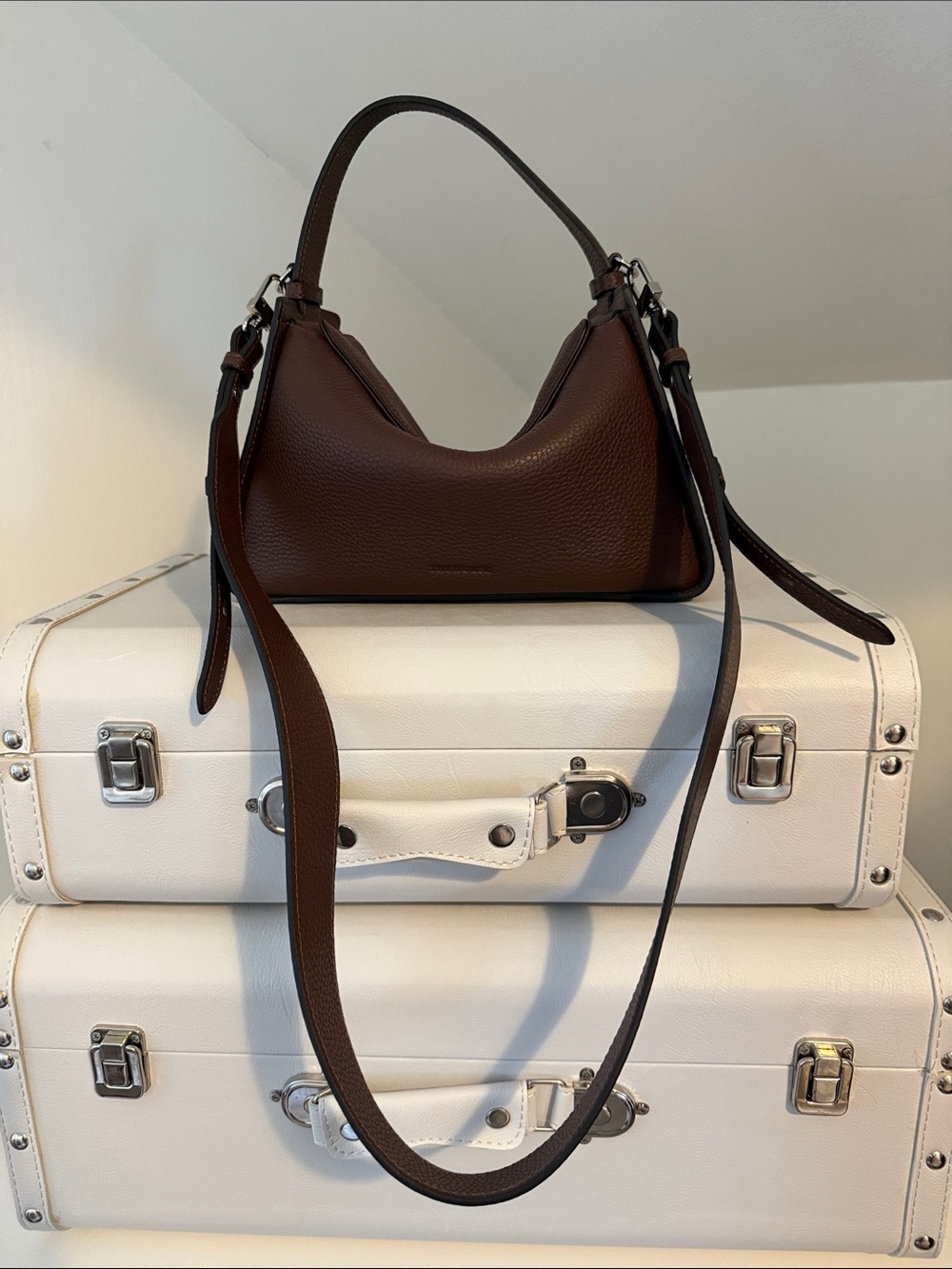 The Horse Clementine Bag in Coffee Pebbled Leather with Silver Hardware